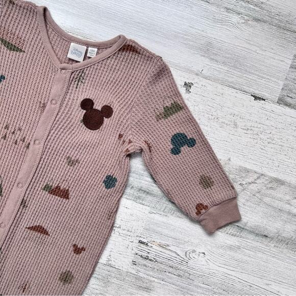 Disney Baby Romper Boys Size 18M Beige Mickey Mouse Waffle Knit Snap Front - Picture 3 of 7